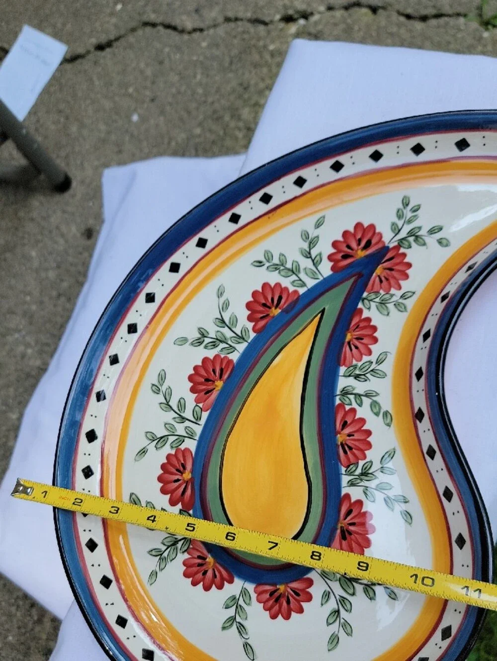 Pier 1 Hand-Painted Paisley Ceramic Tray in Yellow, Blue & Red